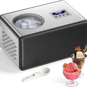 2L Ice Cream Maker with Compressor, No Pre-freezing Ice Cream Machine, 3 in 1, Button Control Panel & Timer, Homemade Ice Cream/Gelato/Sorbet/Frozen Yoghurt